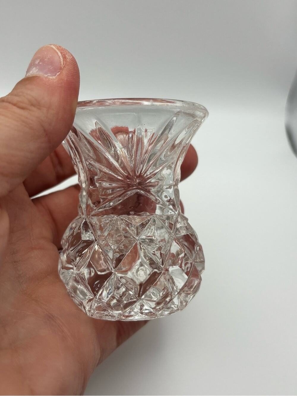 Small Vintage Pressed Clear Glass Tooth Pick Holder, Air Plant Holder, Bud Vase